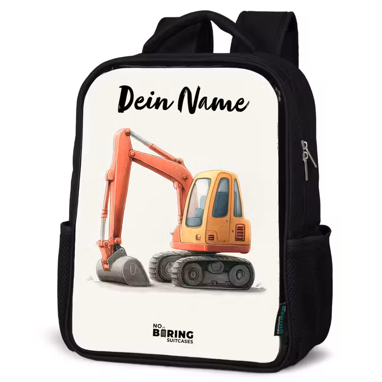 Kinderrucksack mit Namen - Schwarz - Bagger - Signiert - Orange — 4