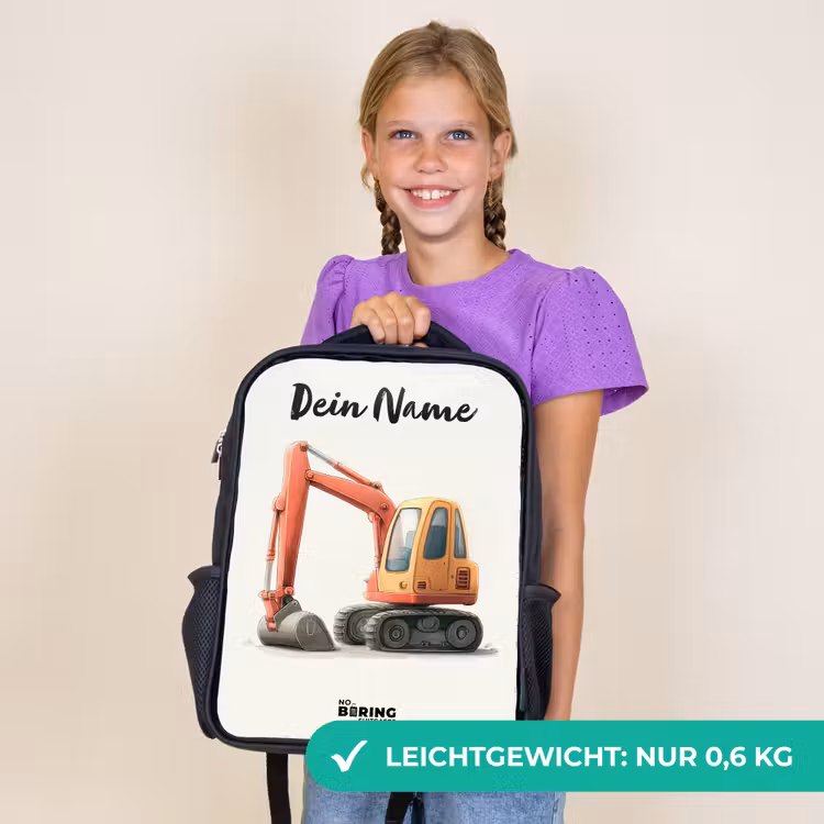 Kinderrucksack mit Namen - Schwarz - Bagger - Signiert - Orange — 7