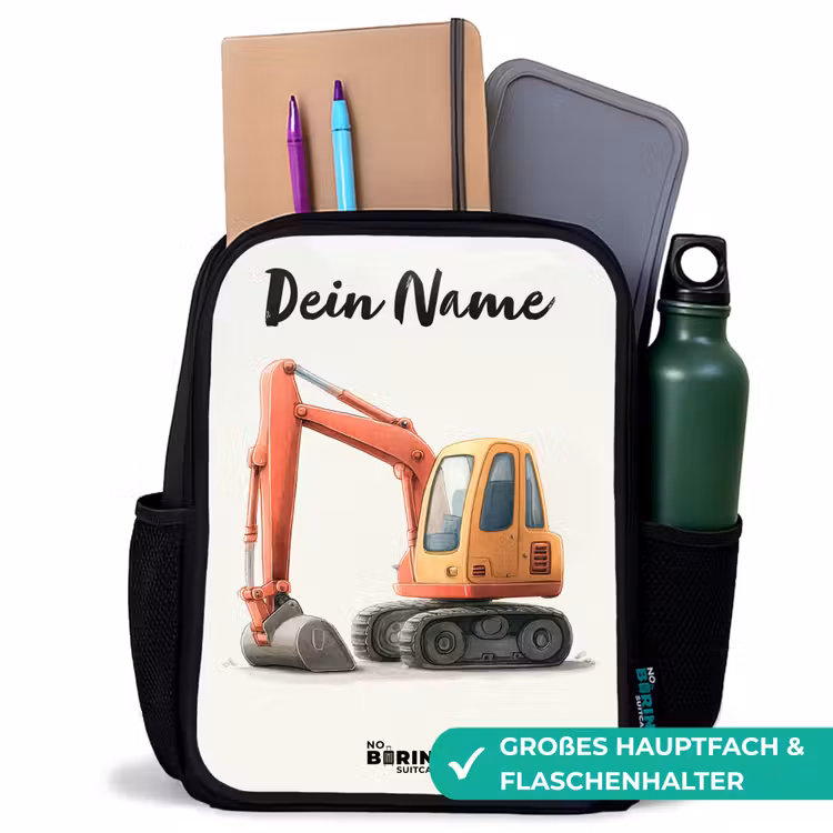 Kinderrucksack mit Namen - Schwarz - Bagger - Signiert - Orange — 8