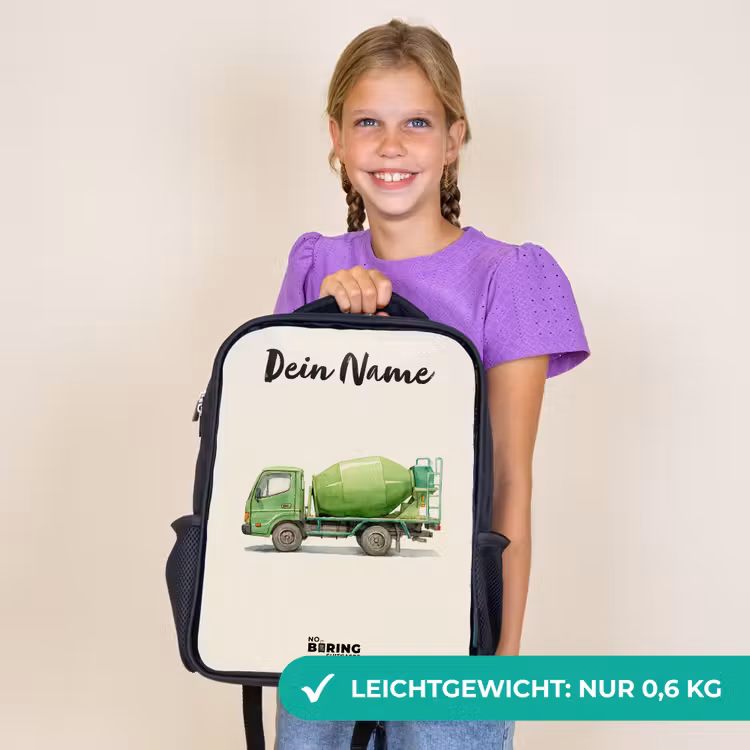 Kinderrucksack mit Namen - Schwarz - Betonmischer - Unterzeichnet - Grün — 7