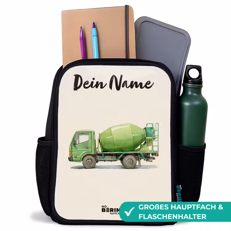 Kinderrucksack mit Namen - Schwarz - Betonmischer - Unterzeichnet - Grün — 8