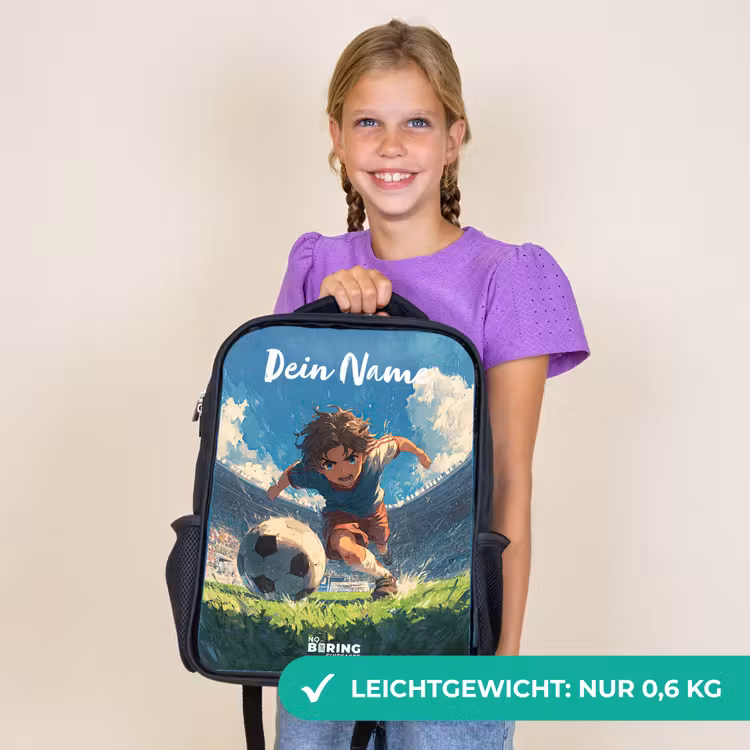 Kinderrucksack mit Namen - Schwarz - Fußball - Rasen - Stadion - Malerei — 7
