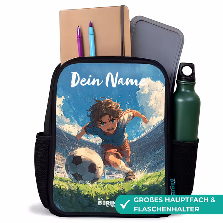 Kinderrucksack mit Namen - Schwarz - Fußball - Rasen - Stadion - Malerei — 8