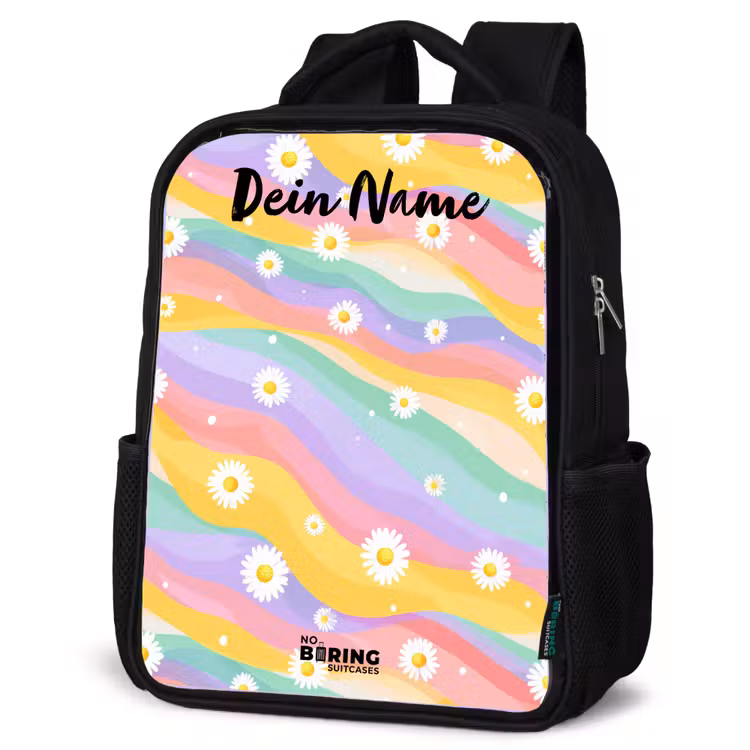 Kinderrucksack mit Namen - Schwarz - Gänseblümchen - Bunt - Pastell — 4