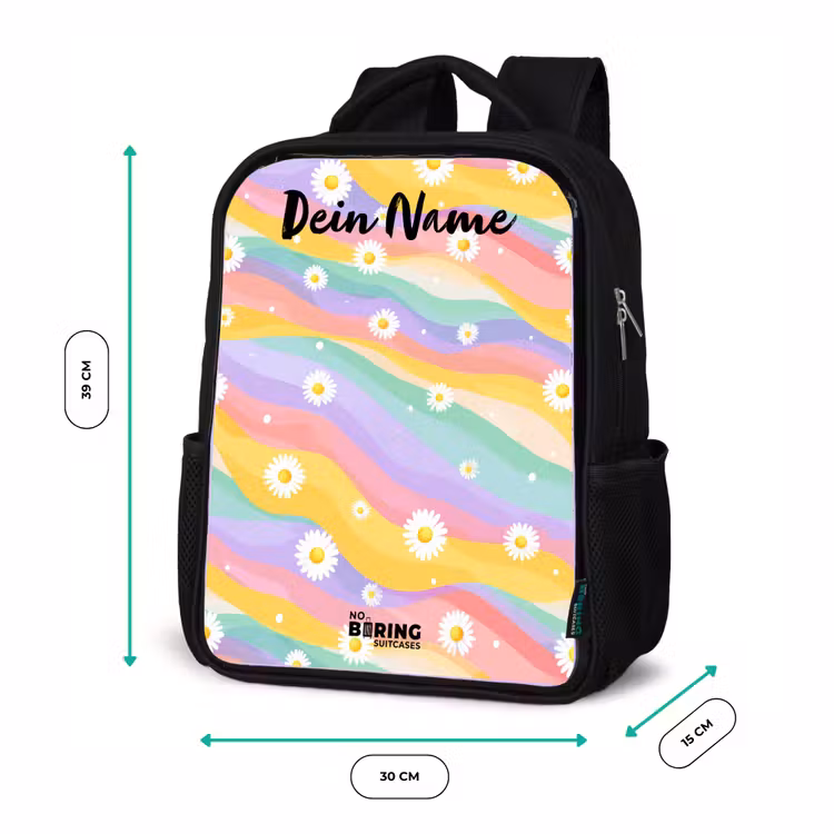Kinderrucksack mit Namen - Schwarz - Gänseblümchen - Bunt - Pastell — 6