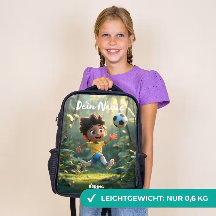 Kinderrucksack mit Namen - Schwarz - Junge - Fußball - Wald - Bäume — 7
