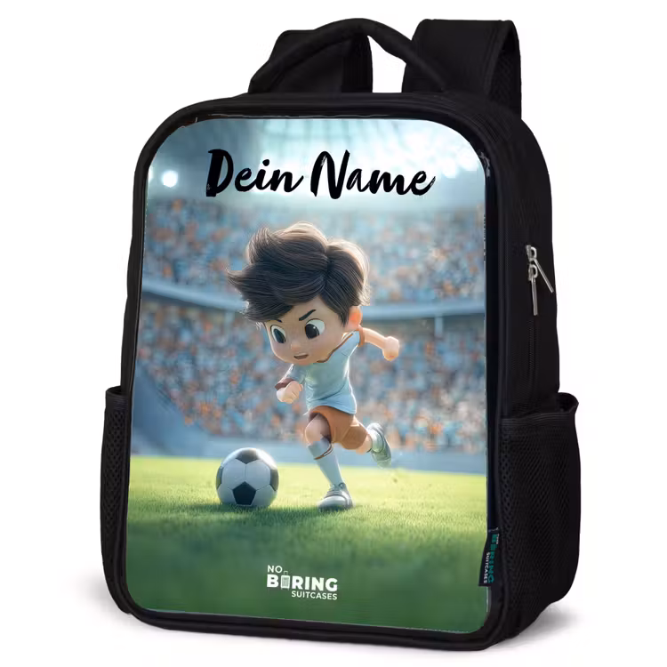 Kinderrucksack mit Namen - Schwarz - Junge - Stadion - Fußball - Sonnenlicht — 4
