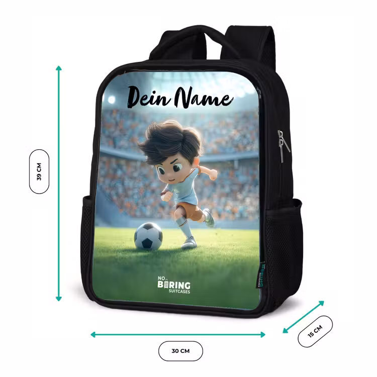 Kinderrucksack mit Namen - Schwarz - Junge - Stadion - Fußball - Sonnenlicht — 6