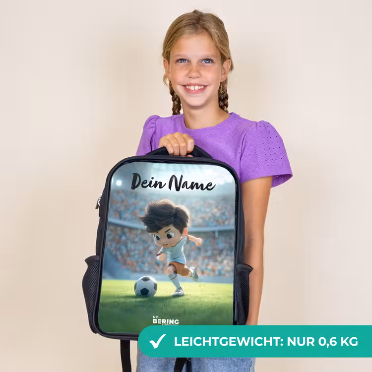 Kinderrucksack mit Namen - Schwarz - Junge - Stadion - Fußball - Sonnenlicht — 7