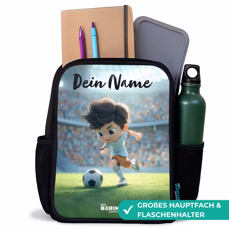 Kinderrucksack mit Namen - Schwarz - Junge - Stadion - Fußball - Sonnenlicht — 8