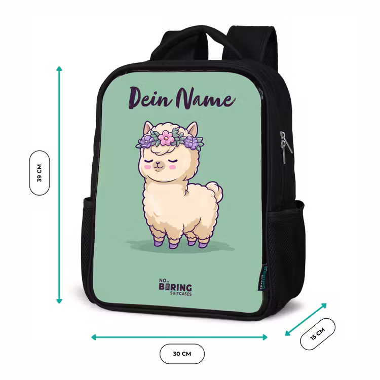 Kinderrucksack mit Namen - Schwarz - Kawai - Alpaka - Grün — 6
