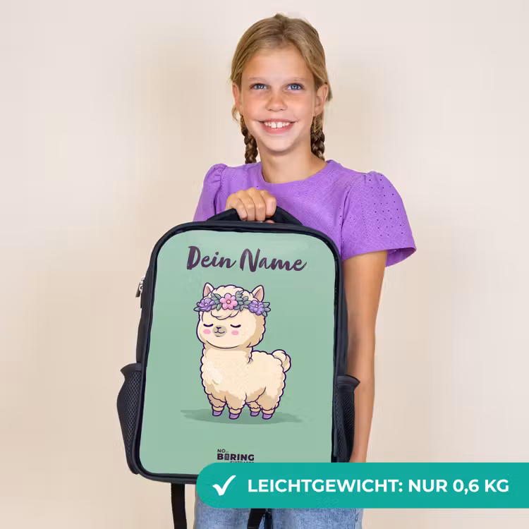 Kinderrucksack mit Namen - Schwarz - Kawai - Alpaka - Grün — 7