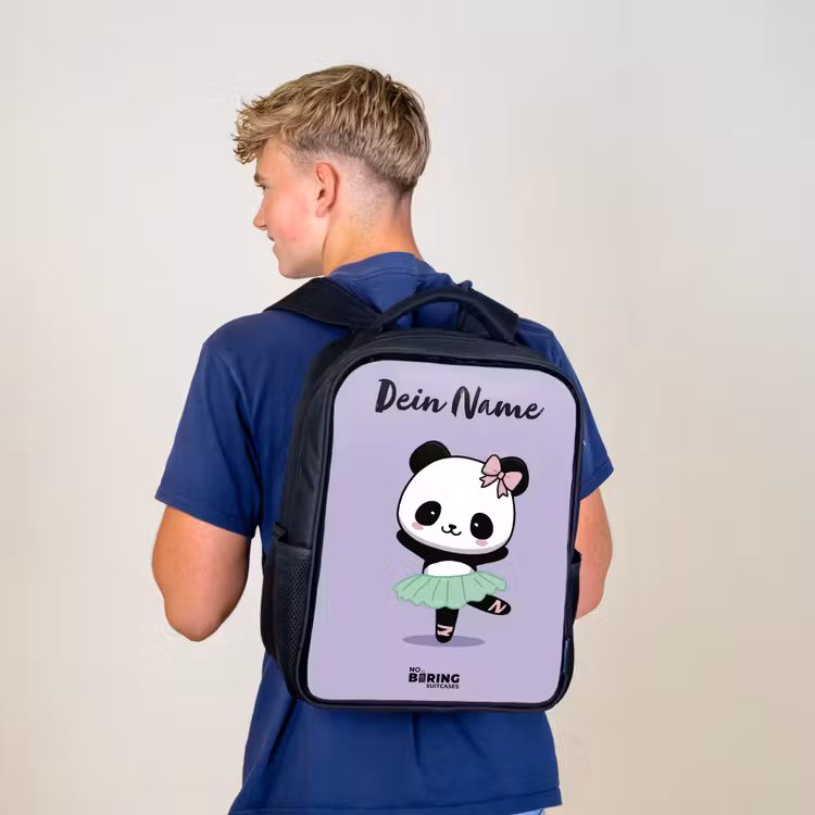 Kinderrucksack mit Namen - Schwarz - Kawai - Ballett - Panda — 3