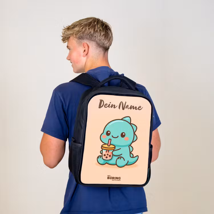 Kinderrucksack mit Namen - Schwarz - Kawai - Dino - Bubbletea — 3