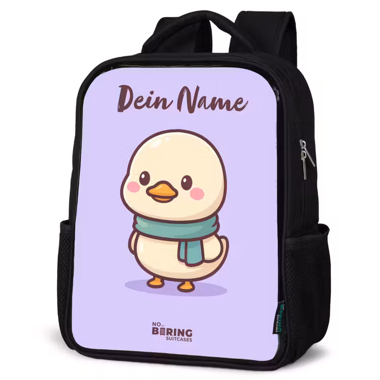 Kinderrucksack mit Namen - Schwarz - Kawai - Ente - Halstuch — 4