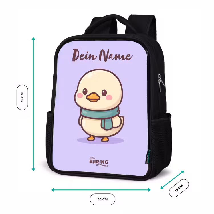 Kinderrucksack mit Namen - Schwarz - Kawai - Ente - Halstuch — 6