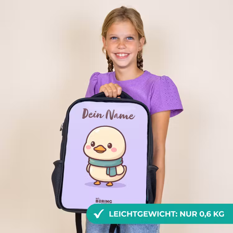 Kinderrucksack mit Namen - Schwarz - Kawai - Ente - Halstuch — 7