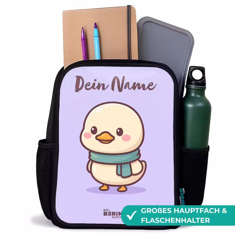 Kinderrucksack mit Namen - Schwarz - Kawai - Ente - Halstuch — 8