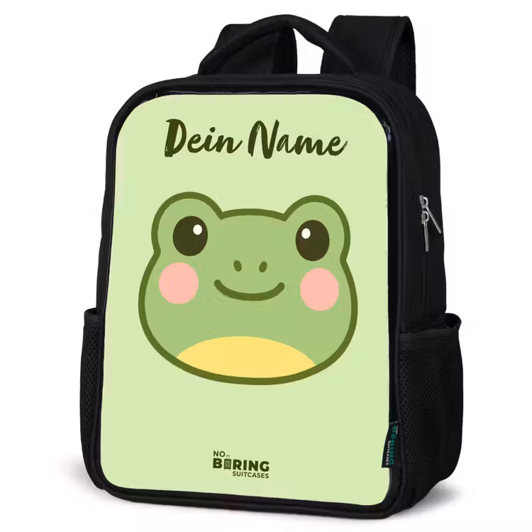 Kinderrucksack mit Namen - Schwarz - Kawai - Frosch - Grün — 4