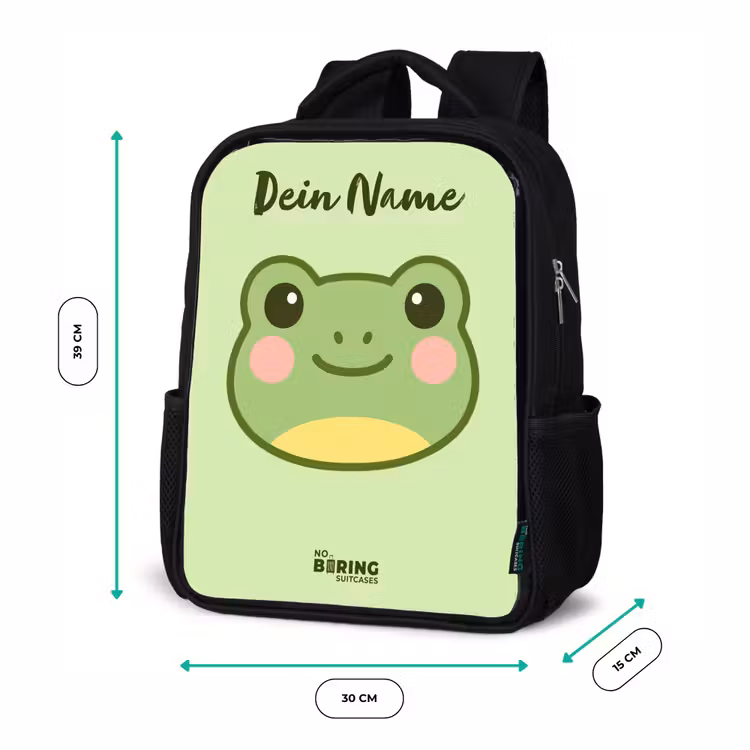 Kinderrucksack mit Namen - Schwarz - Kawai - Frosch - Grün — 6