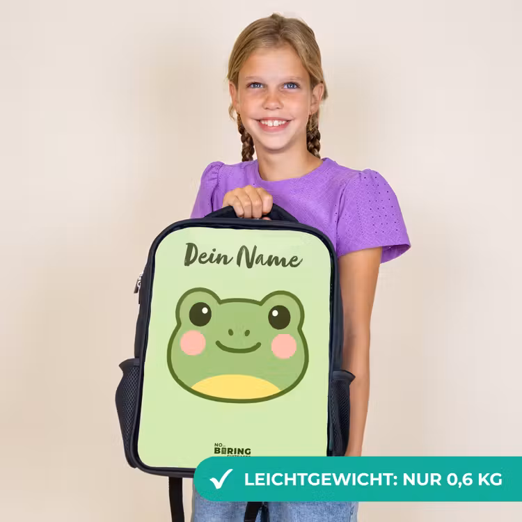 Kinderrucksack mit Namen - Schwarz - Kawai - Frosch - Grün — 7