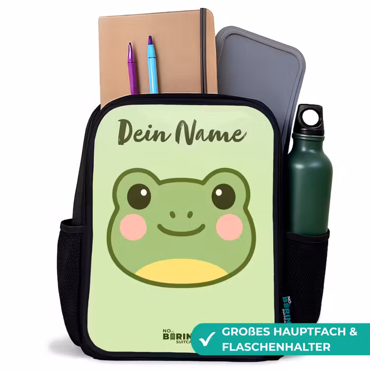 Kinderrucksack mit Namen - Schwarz - Kawai - Frosch - Grün — 8