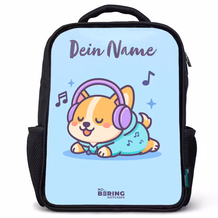 Kinderrucksack mit Namen - Schwarz - Kawai - Hund - Musik — 1