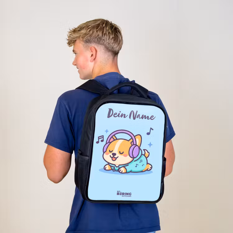 Kinderrucksack mit Namen - Schwarz - Kawai - Hund - Musik — 3