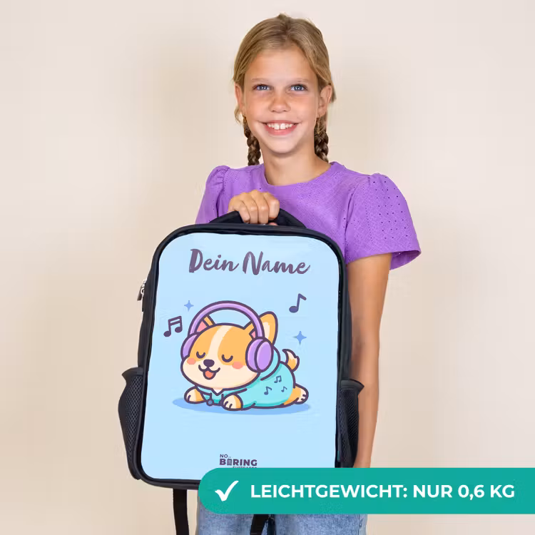 Kinderrucksack mit Namen - Schwarz - Kawai - Hund - Musik — 7