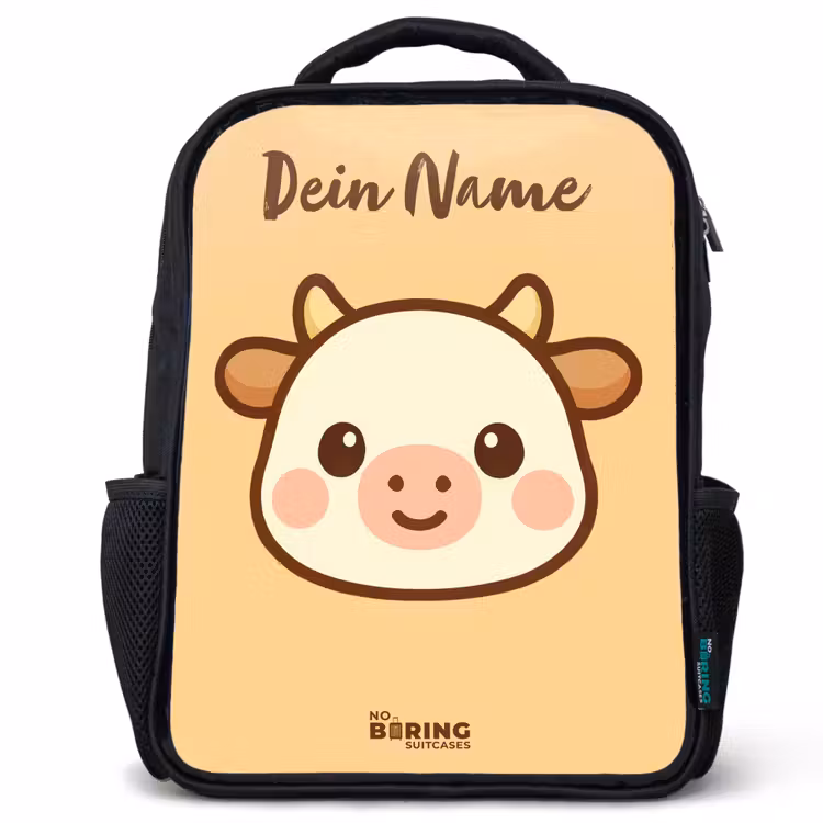 Kinderrucksack mit Namen - Schwarz - Kawai - Kuh - Braun — 1