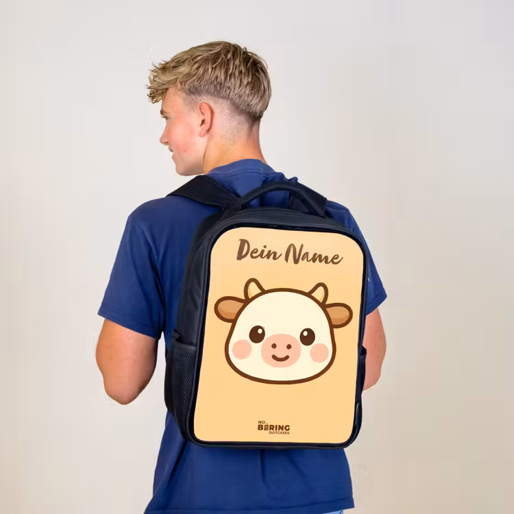 Kinderrucksack mit Namen - Schwarz - Kawai - Kuh - Braun — 3