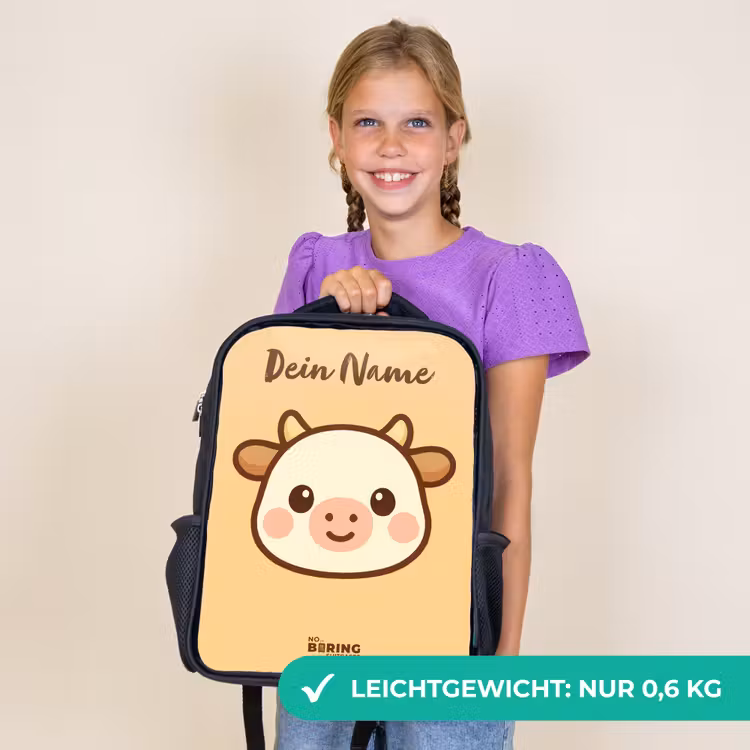 Kinderrucksack mit Namen - Schwarz - Kawai - Kuh - Braun — 7