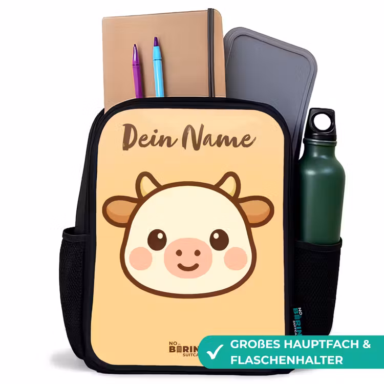 Kinderrucksack mit Namen - Schwarz - Kawai - Kuh - Braun — 8