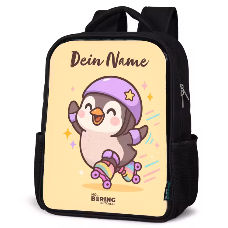 Kinderrucksack mit Namen - Schwarz - Kawai - Pinguin - Schlittschuhe — 4