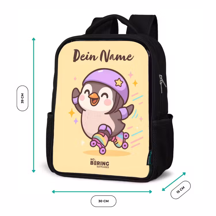 Kinderrucksack mit Namen - Schwarz - Kawai - Pinguin - Schlittschuhe — 6