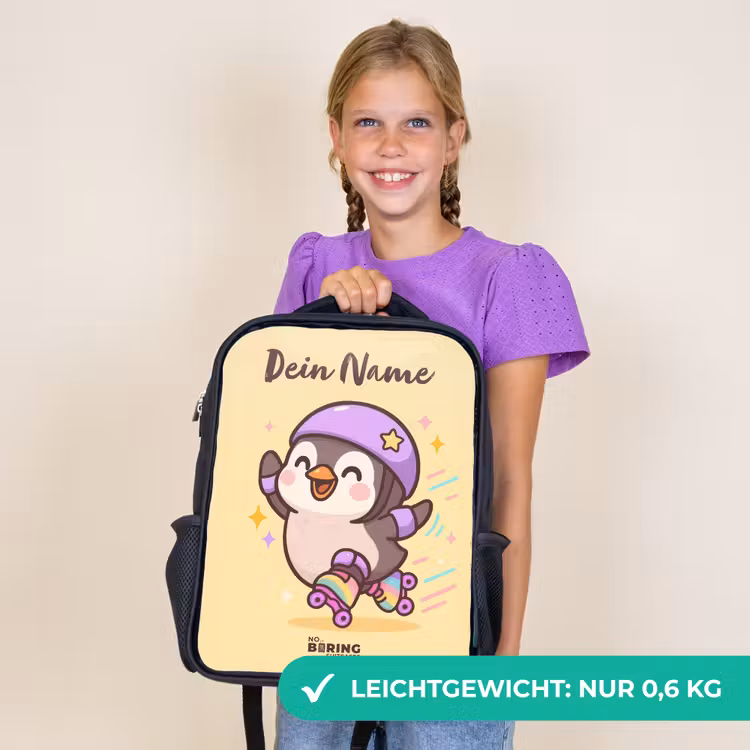 Kinderrucksack mit Namen - Schwarz - Kawai - Pinguin - Schlittschuhe — 7