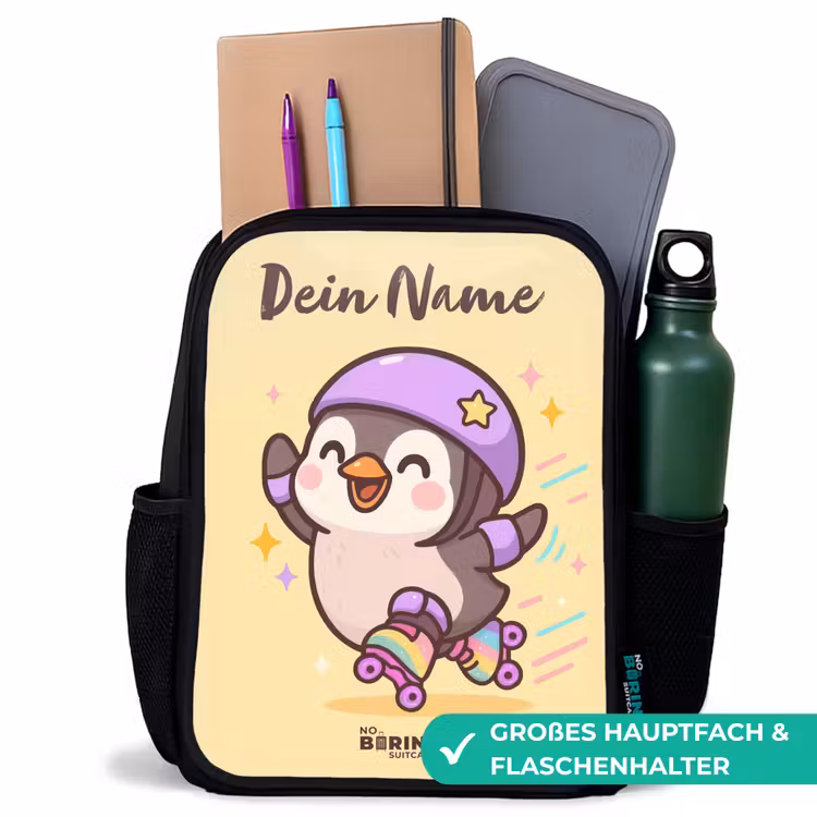 Kinderrucksack mit Namen - Schwarz - Kawai - Pinguin - Schlittschuhe — 8
