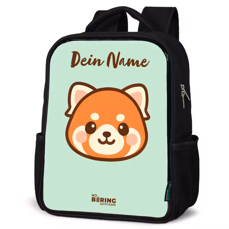 Kinderrucksack mit Namen - Schwarz - Kawai - Roter Panda - Grün — 4