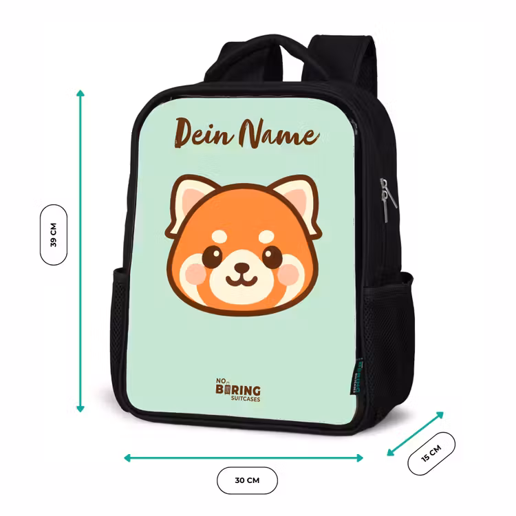Kinderrucksack mit Namen - Schwarz - Kawai - Roter Panda - Grün — 6
