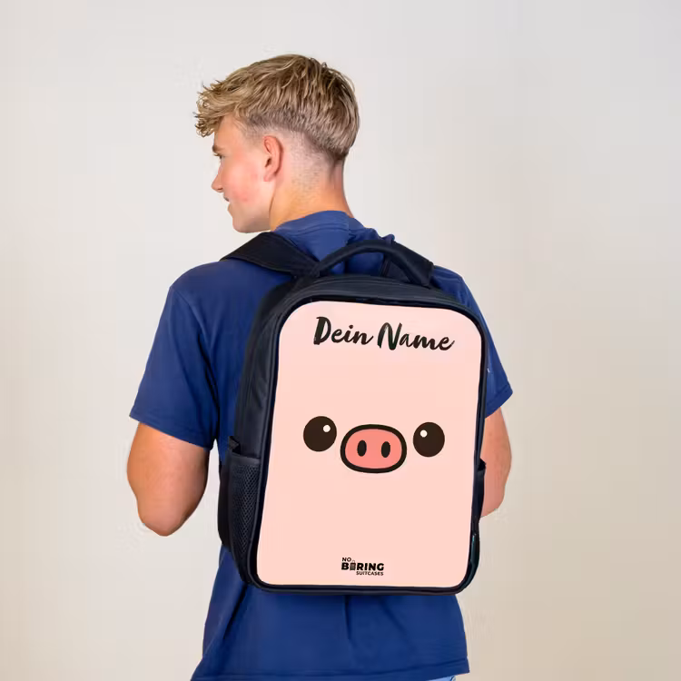 Kinderrucksack mit Namen - Schwarz - Kawai - Schwein - Rosa — 3