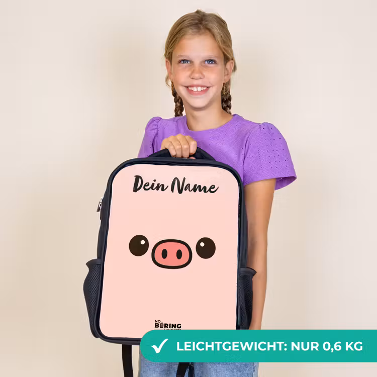 Kinderrucksack mit Namen - Schwarz - Kawai - Schwein - Rosa — 7