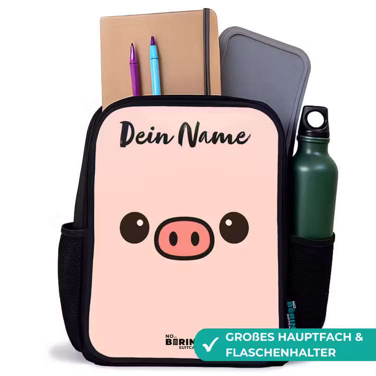 Kinderrucksack mit Namen - Schwarz - Kawai - Schwein - Rosa — 8