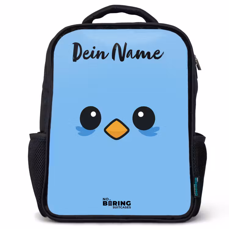 Kinderrucksack mit Namen - Schwarz - Kawai - Vogel - Blau — 1