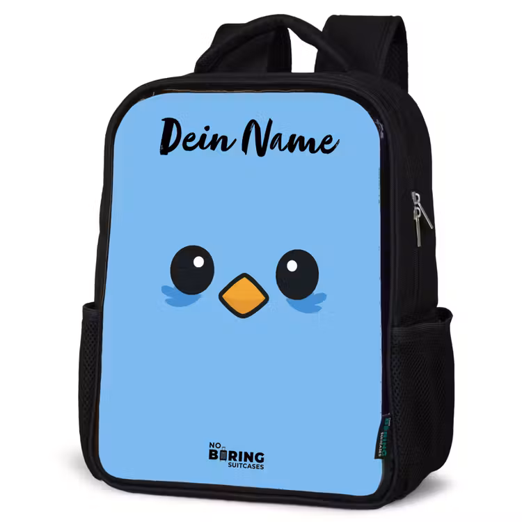 Kinderrucksack mit Namen - Schwarz - Kawai - Vogel - Blau — 4