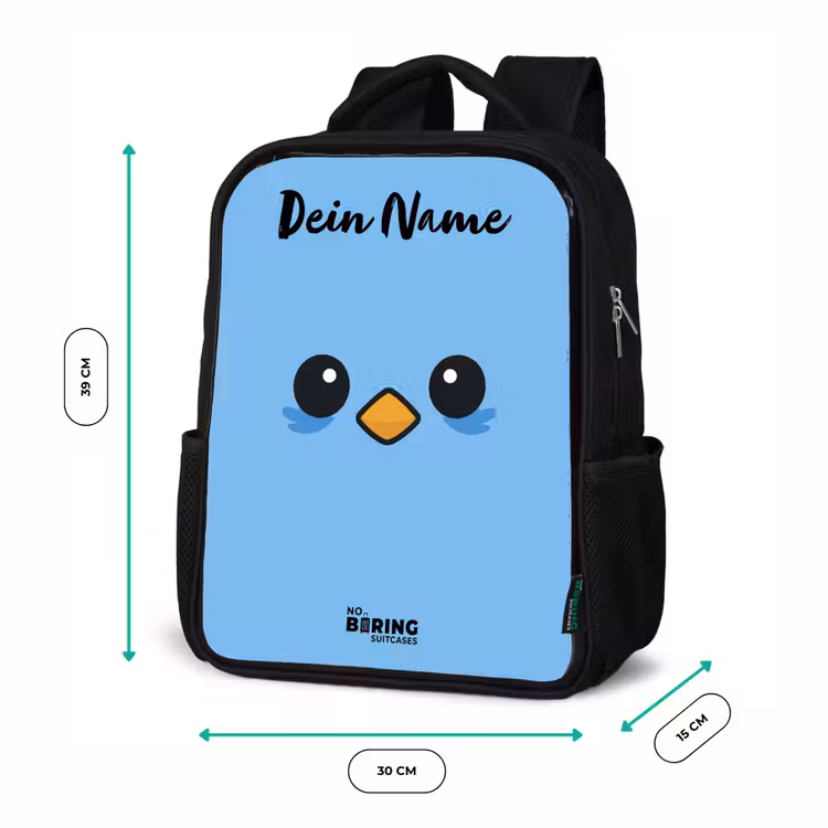 Kinderrucksack mit Namen - Schwarz - Kawai - Vogel - Blau — 6