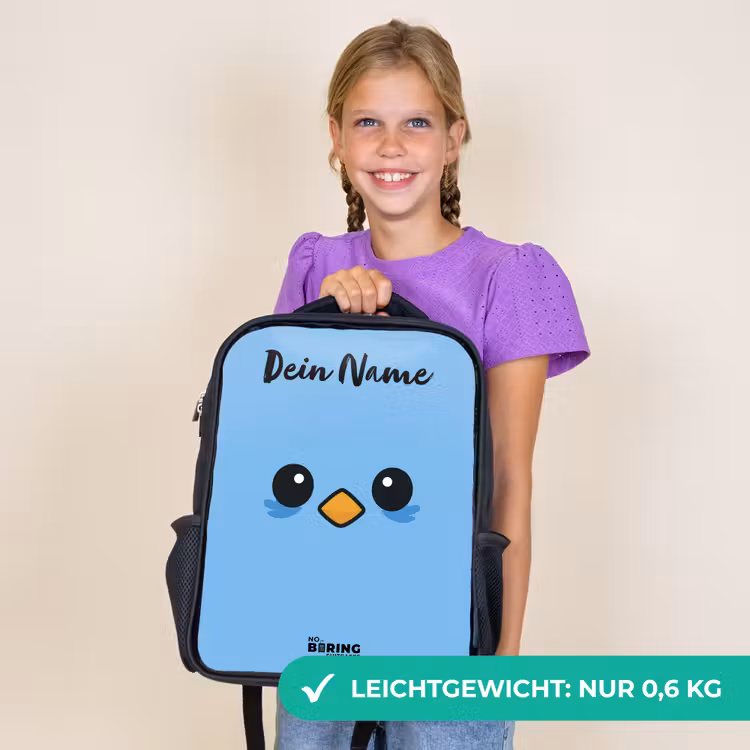 Kinderrucksack mit Namen - Schwarz - Kawai - Vogel - Blau — 7