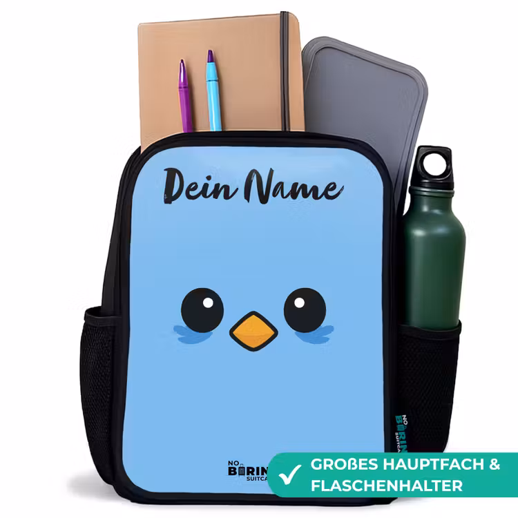 Kinderrucksack mit Namen - Schwarz - Kawai - Vogel - Blau — 8