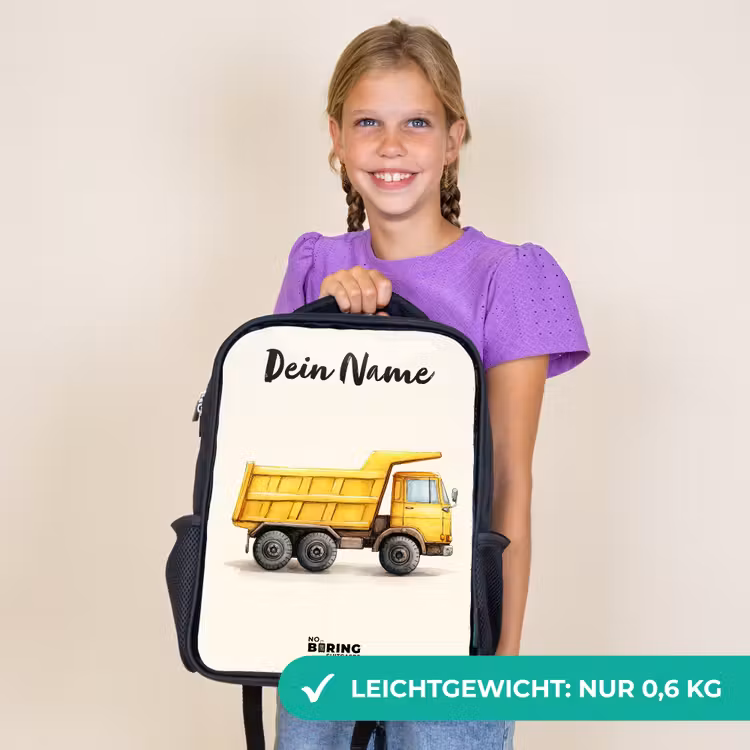 Kinderrucksack mit Namen - Schwarz - Muldenkipper - Signiert - Gelb — 7