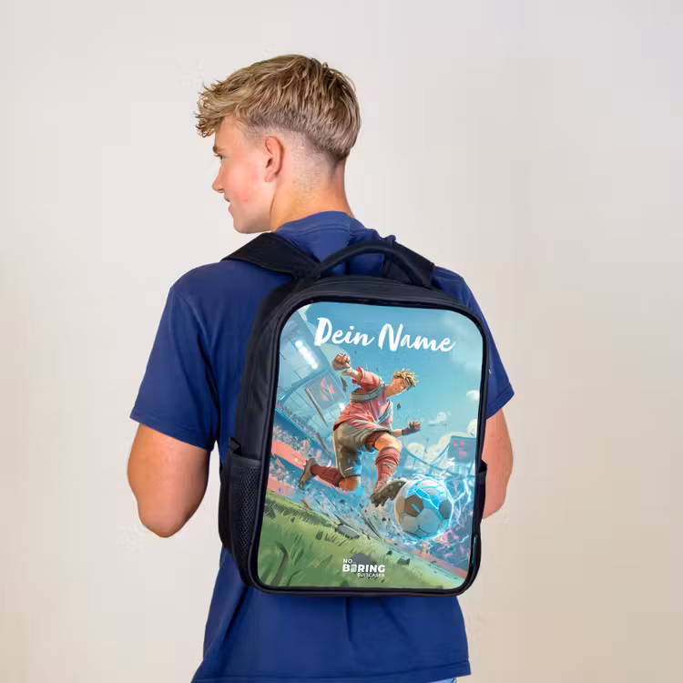 Kinderrucksack mit Namen - Schwarz - Stadion - Fußballer - Ball - Elektrisch — 3