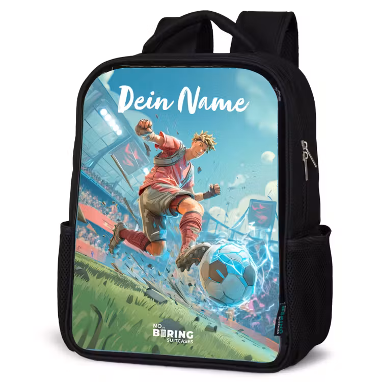 Kinderrucksack mit Namen - Schwarz - Stadion - Fußballer - Ball - Elektrisch — 4
